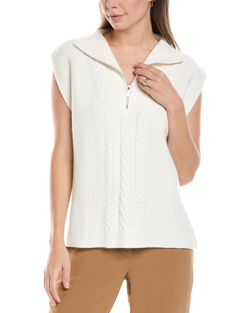 Ellen Tracy Zip Front Collared Sweater In White