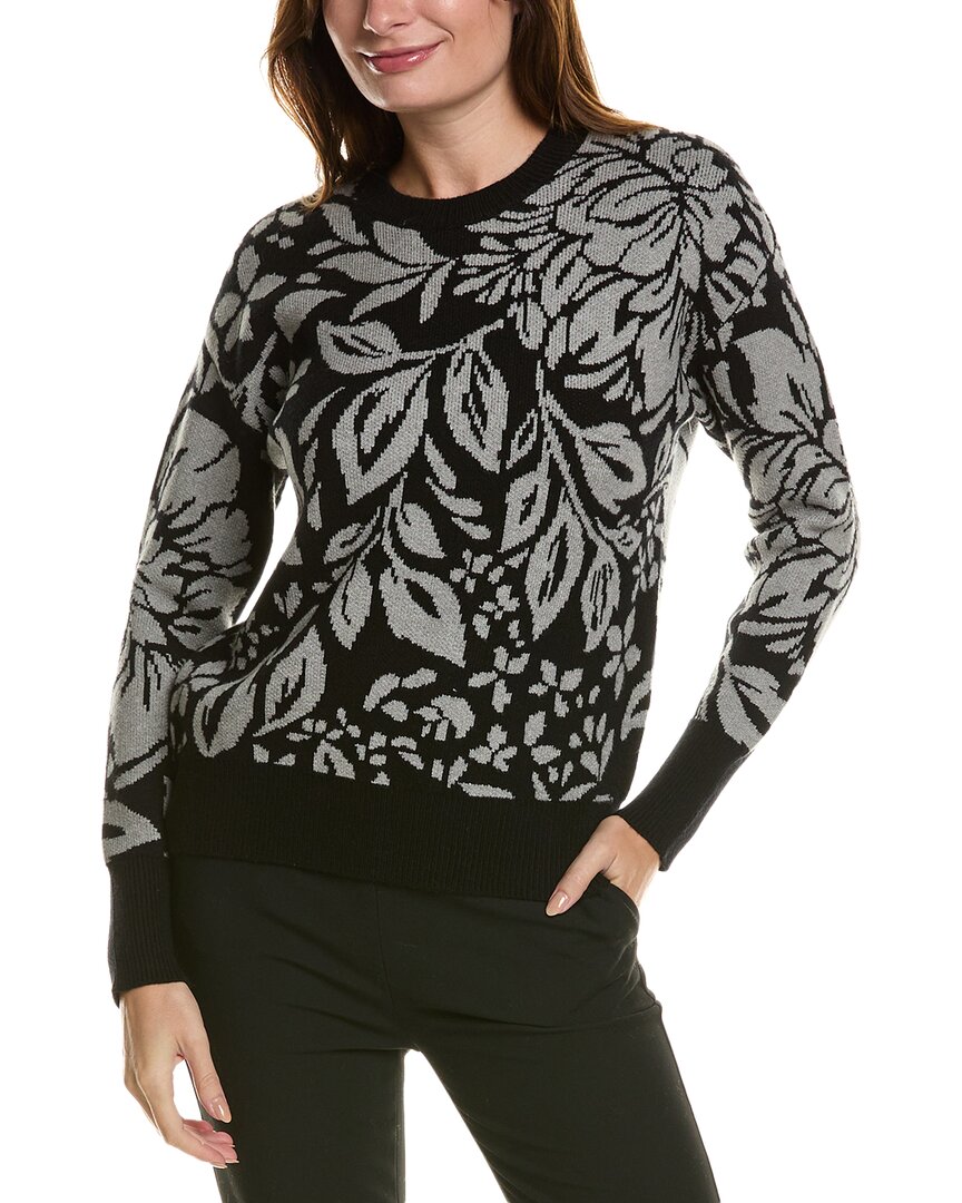 Ellen Tracy Floral Jacquard Sweater In Black