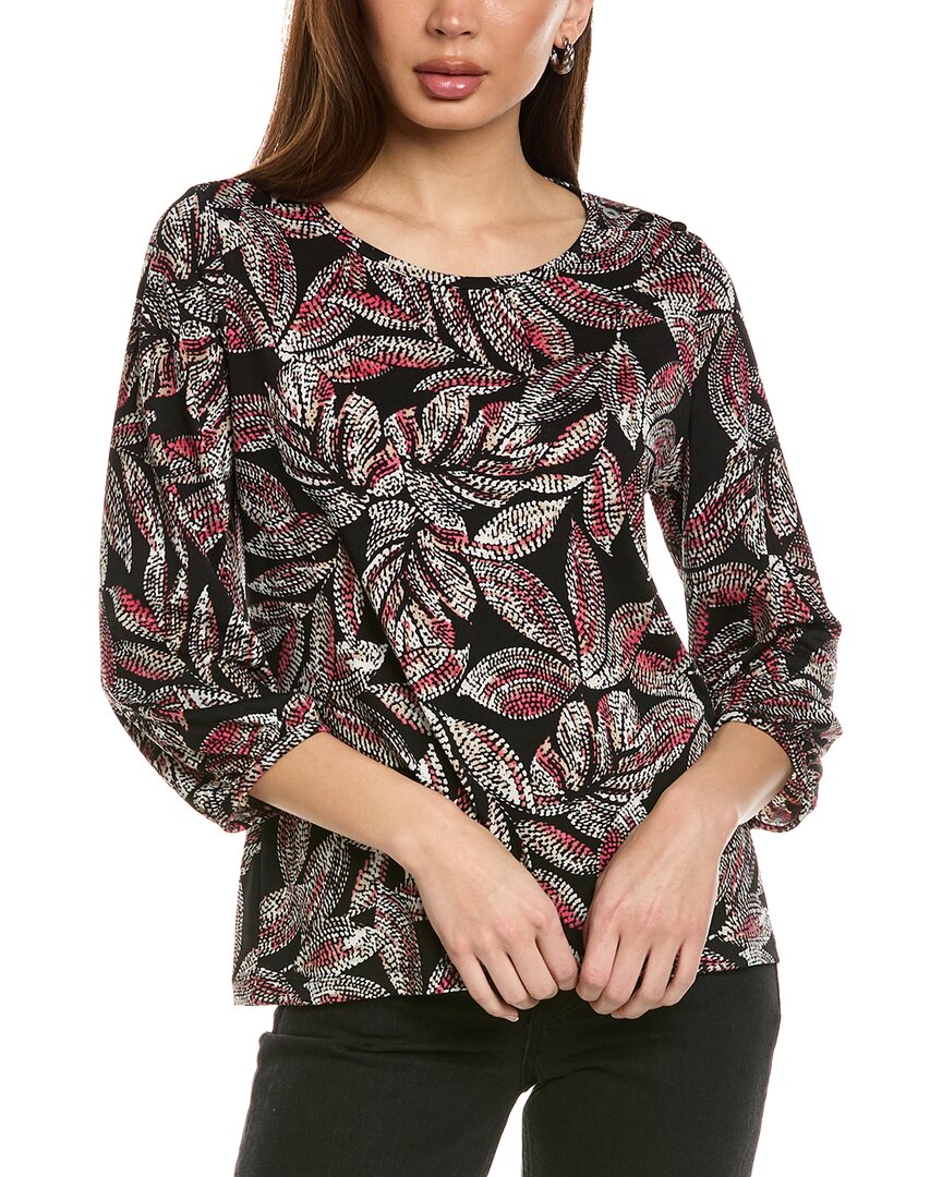 Jones New York Moss Scoop Neck Three-quarter Sleeve Crepe Top In Brown