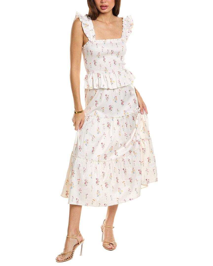 Rachel Parcell Smocked Flutter Midi Dress In White