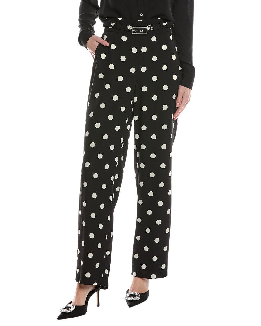 Anne Klein Belted High Waist Polka Dot Wide Leg Pants In Black