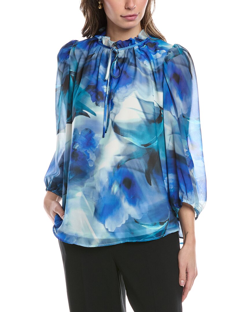Anne Klein Tulla Abstract Floral Print Popover Top In Blue