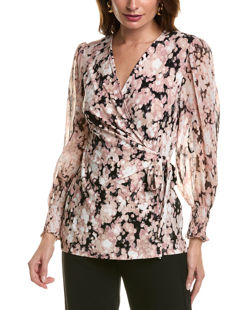 Anne Klein Abstract Print Wrap Top In Black