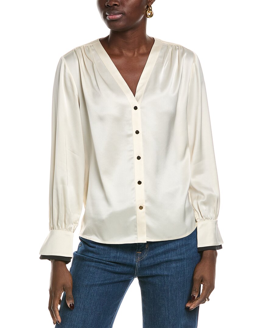 Toccin Harmony Double Cuff V- Neck Blouse In White