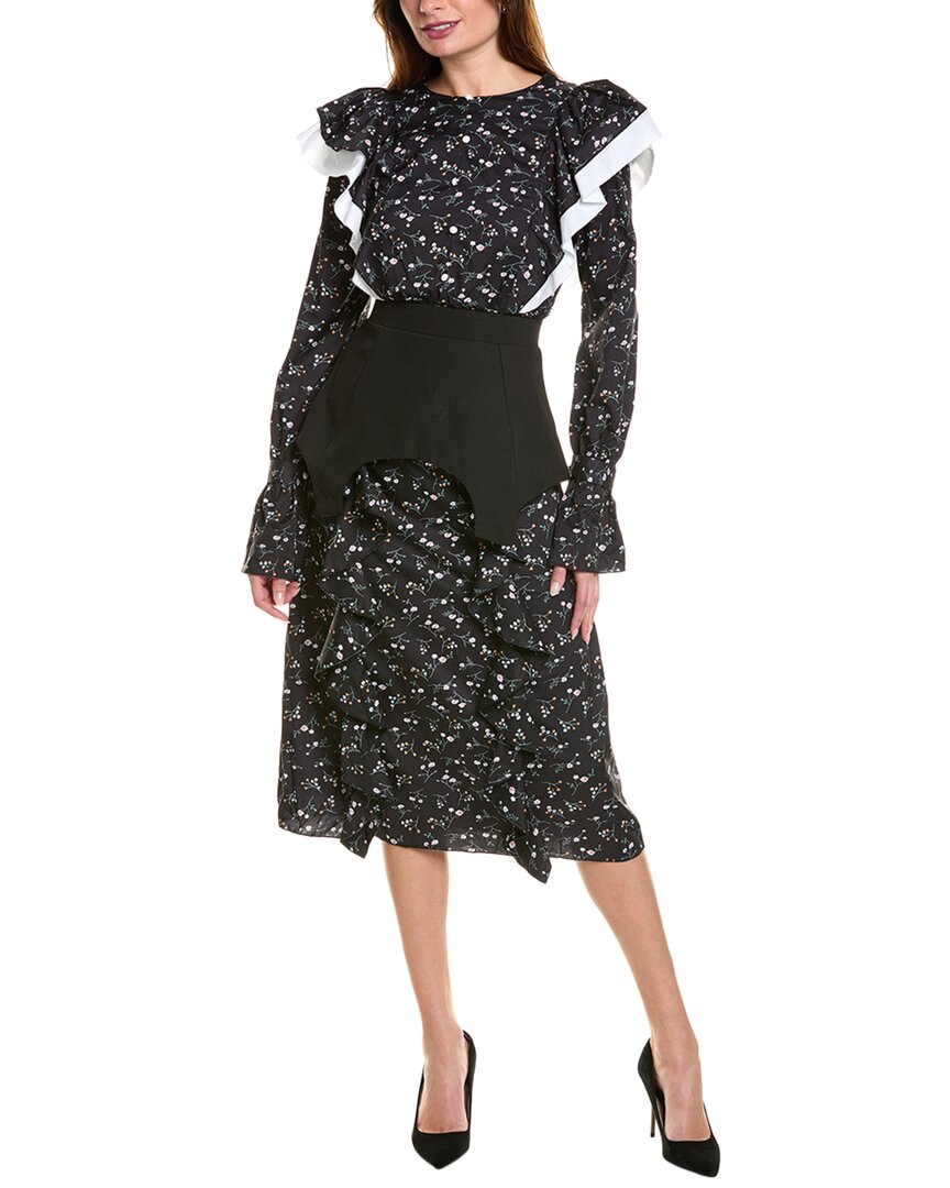 Ipponelli Ruffle Trim Midi Dress In Black