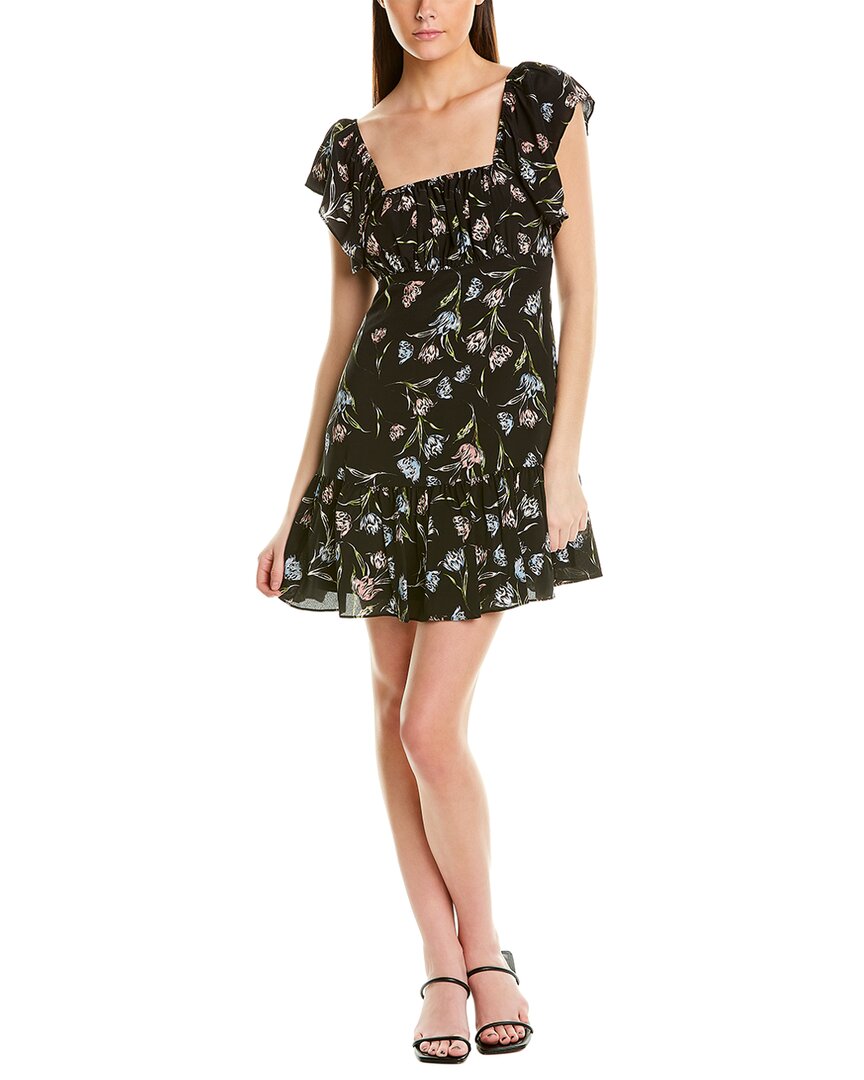 Shop Nicole Miller Tossed Tulip Ruffle Silk-blend Mini Dress In Black