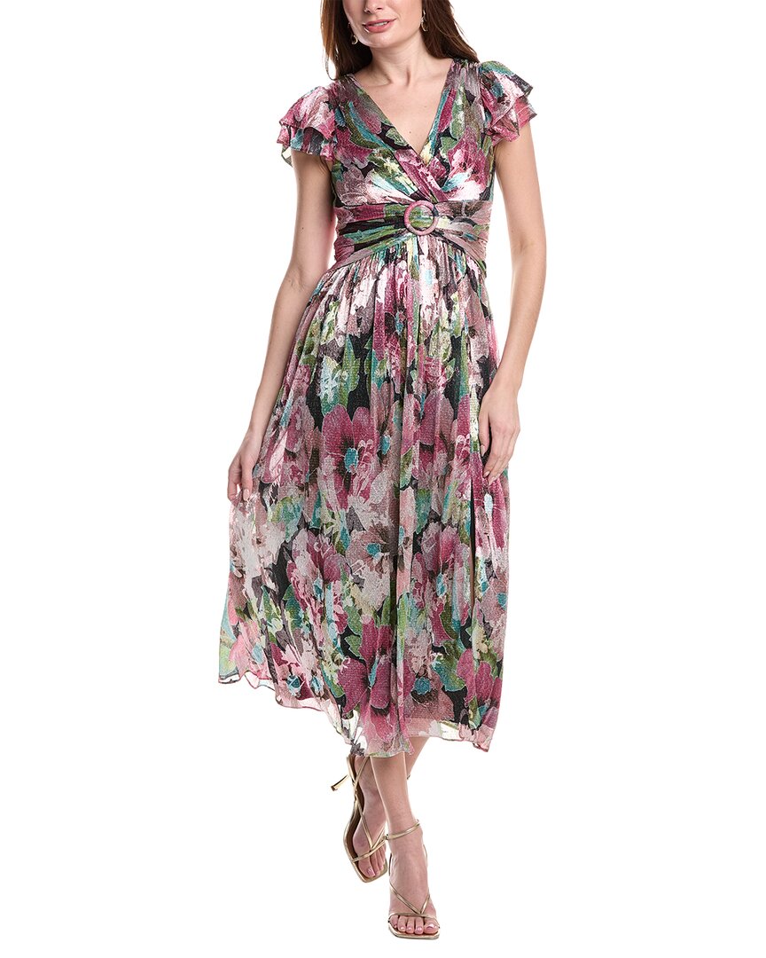 Adrianna Papell Short Sleeve Midi Dress In Navy