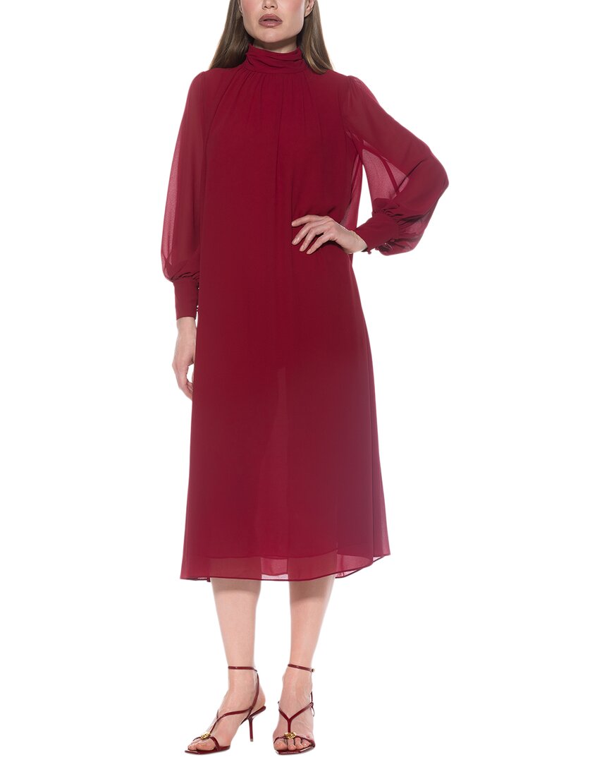 Alexia Admor Kehlani Long Sleeve Chiffon Midi Dress In Burgundy