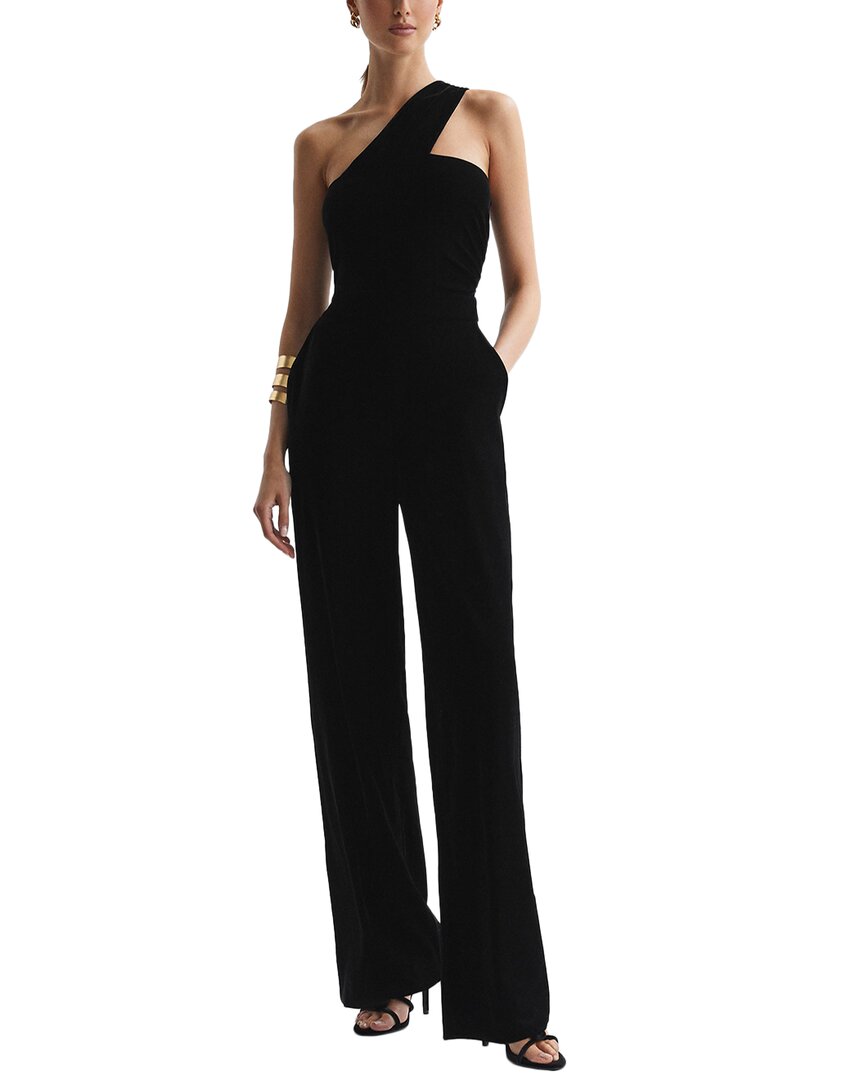 Reiss Black Velvet One-shoulder Jumpsuit In Black