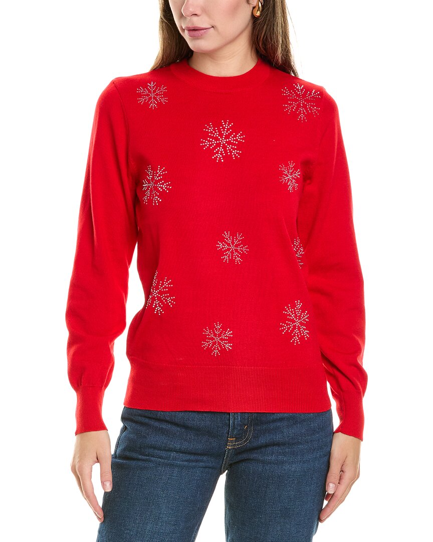 Nanette Lepore Nanette Rhinestone Snowflake Sweater In Red