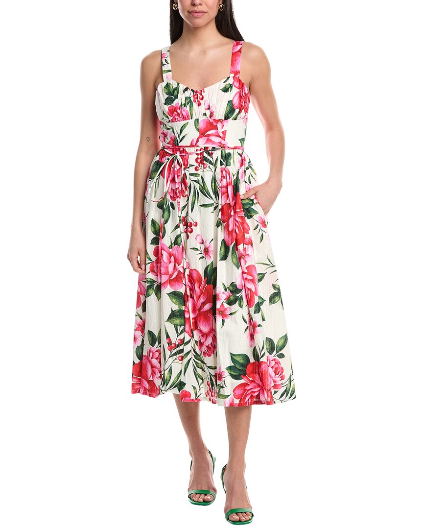 Maison Tara Gathered Midi Dress In Pink