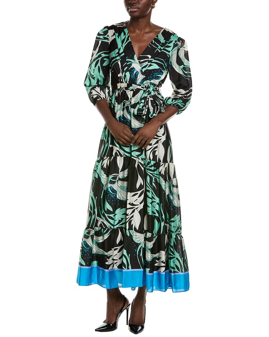 Shop Maison Tara Satin Yoryu Dobby Maxi Dress In Green