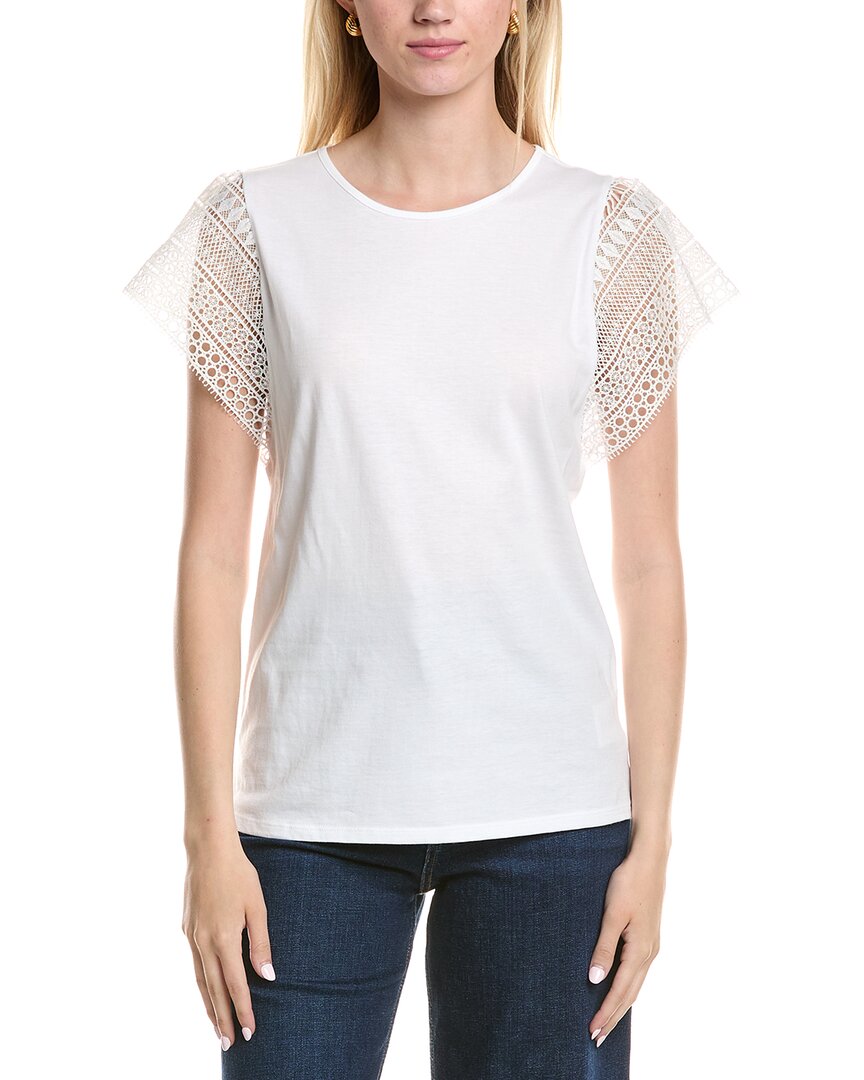 Jones New York Crochet Flutter Sleeve Top In White