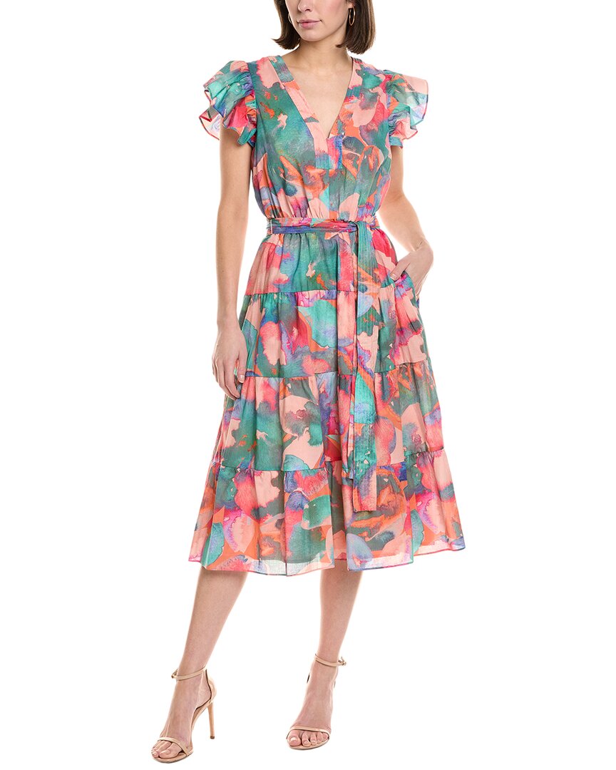 Hutch Journi Linen-blend Midi Dress In Multi