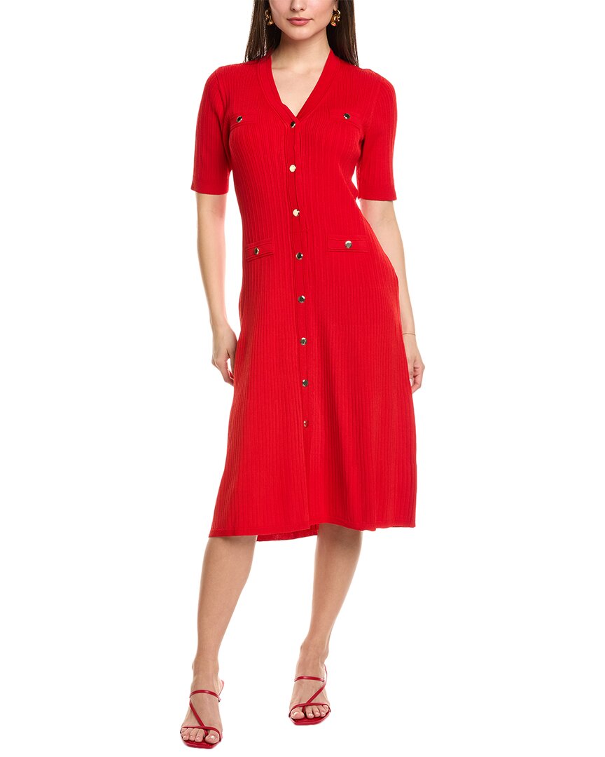 Shop Anne Klein Rib Button Front A-line Dress In Red