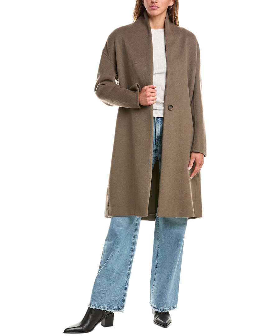 Vince Collarless Wool-blend Coat In Brown
