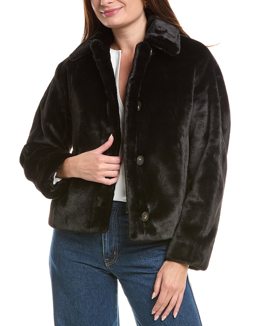 Vince Faux Fur Trucker Jacket In Black