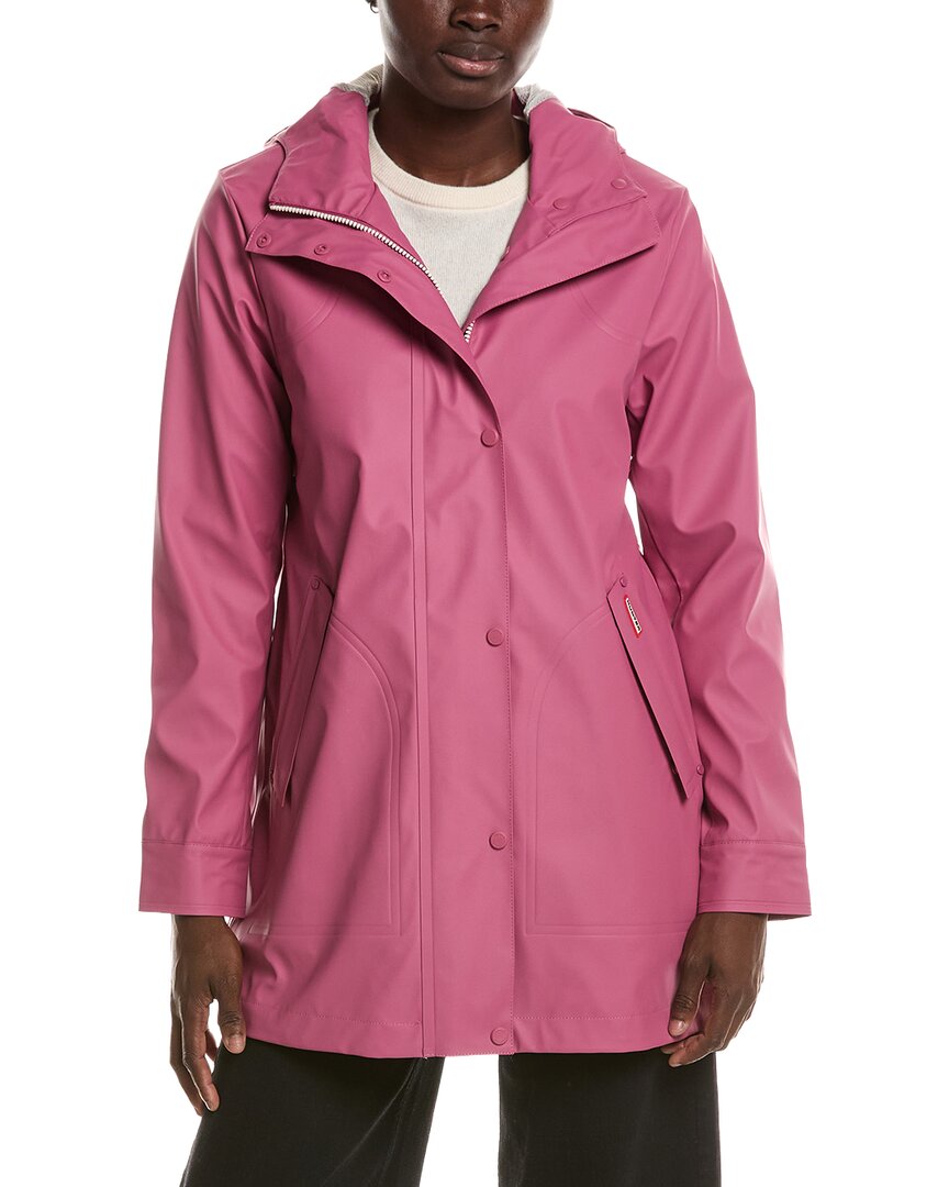Hunter Acacia Rubberized Mid Length Rain Jacket In Pink