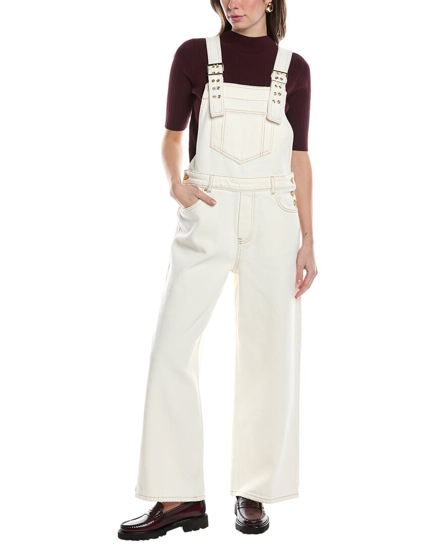 Ganni Contrast-stitching Denim Overalls In White