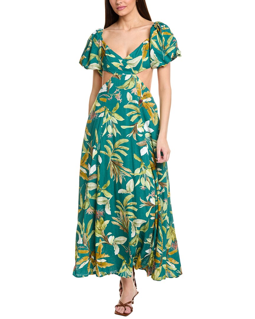 Jl Luxe Cutout Waist Linen-blend Maxi Dress In Green