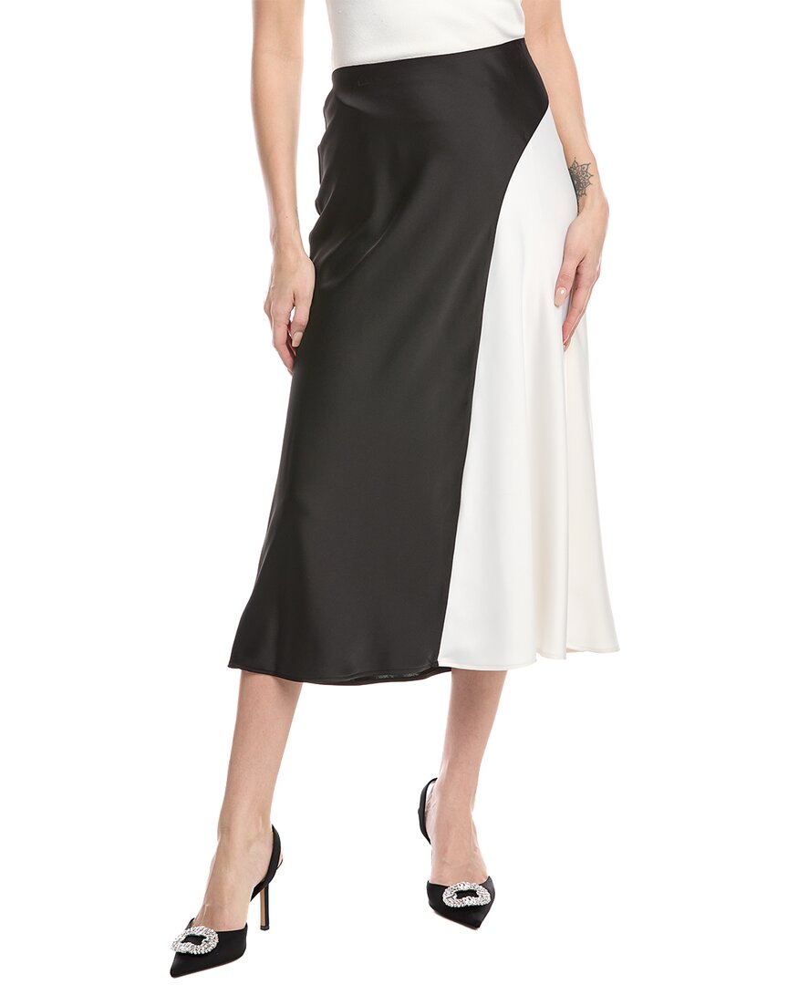 ANNE KLEIN ANNE KLEIN PULL-ON BIAS COLORBLOCKED FLARED MIDI SKIRT