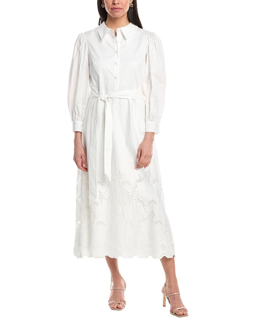 Mikael Aghal Cotton-blend Guipure Lace Midi Shirt Dress In White