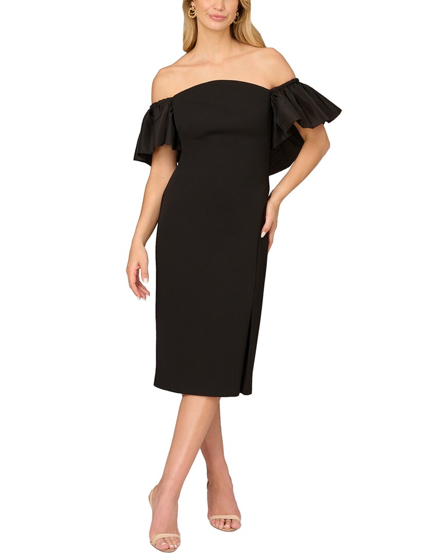 Aidan Mattox Combo Fabric Midi Dress In Black