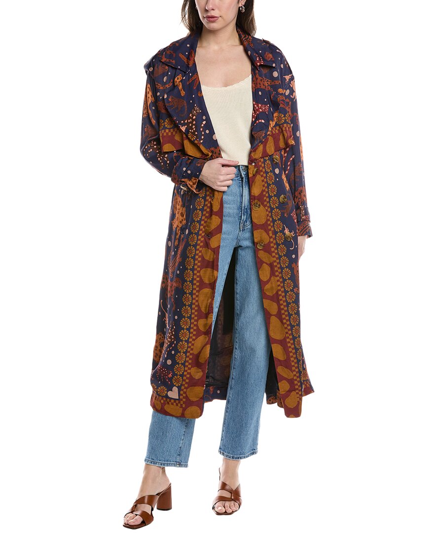 Farm Rio Trench Coat In Blue