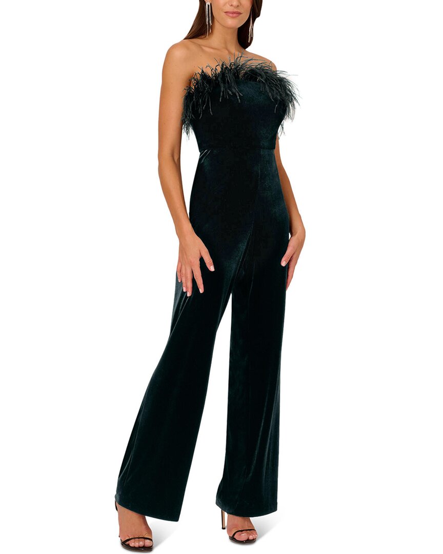 Liv Foster Womens Stretch Ostrich Feather Velvet Jumpsuit