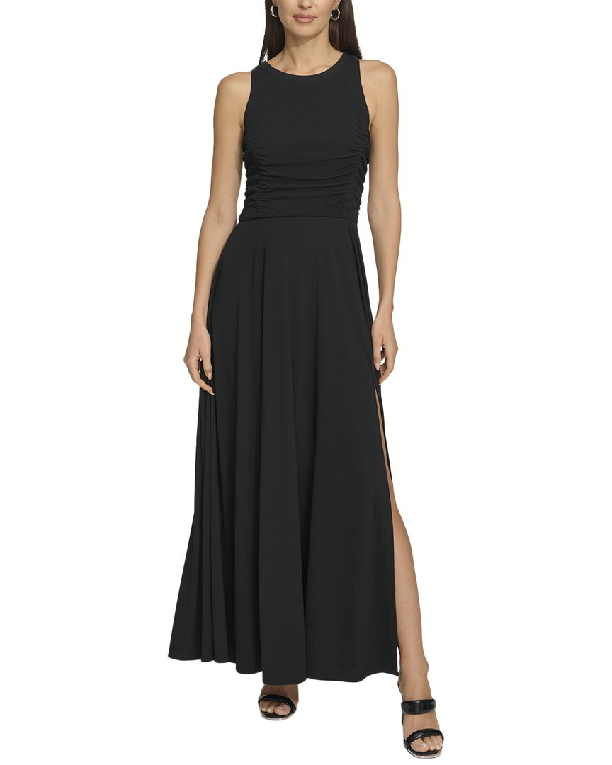 Dkny Ruched Mesh Trim Sleeveless Maxi Dress