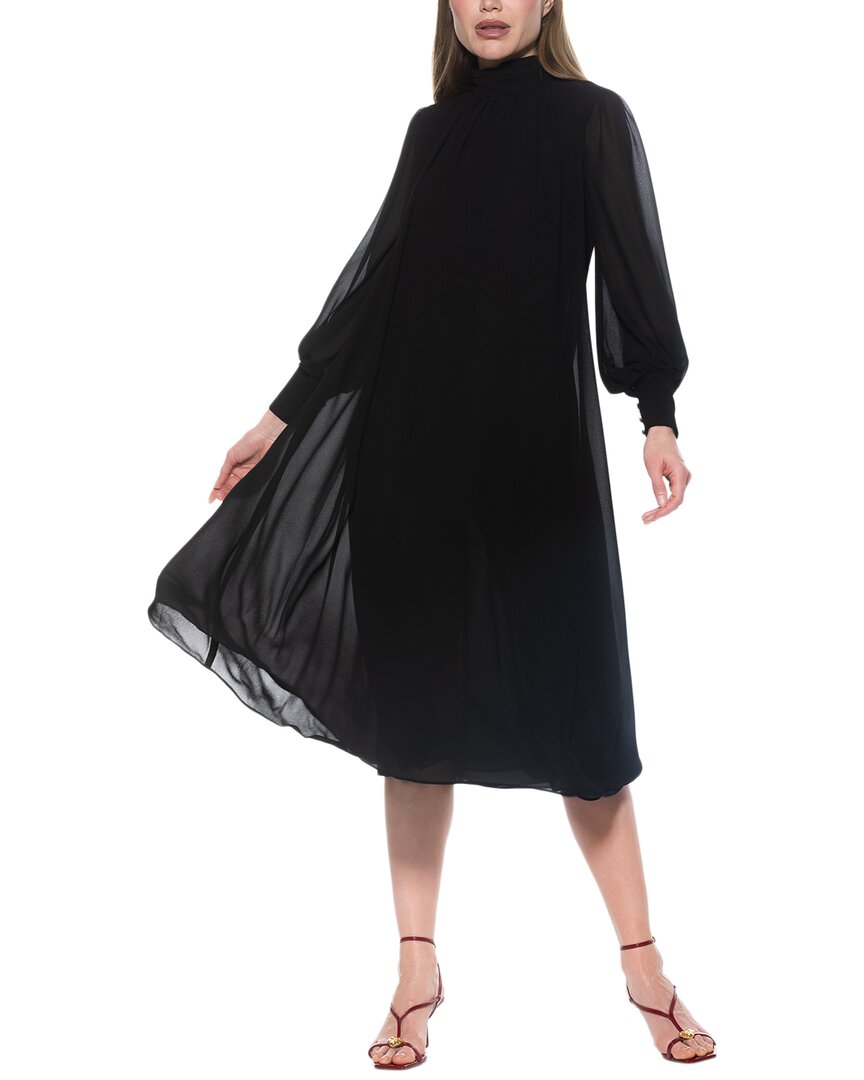 Alexia Admor Kehlani Long Sleeve Chiffon Midi Dress In Black