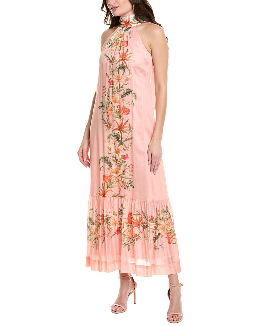 Shop Taylor Halter Linen-blend Midi Dress In Pink
