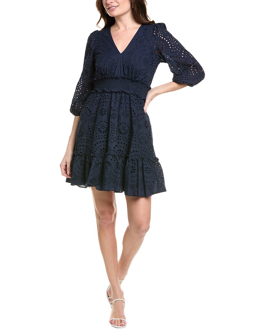 Taylor Navy A-line Illusion Dress In Blue