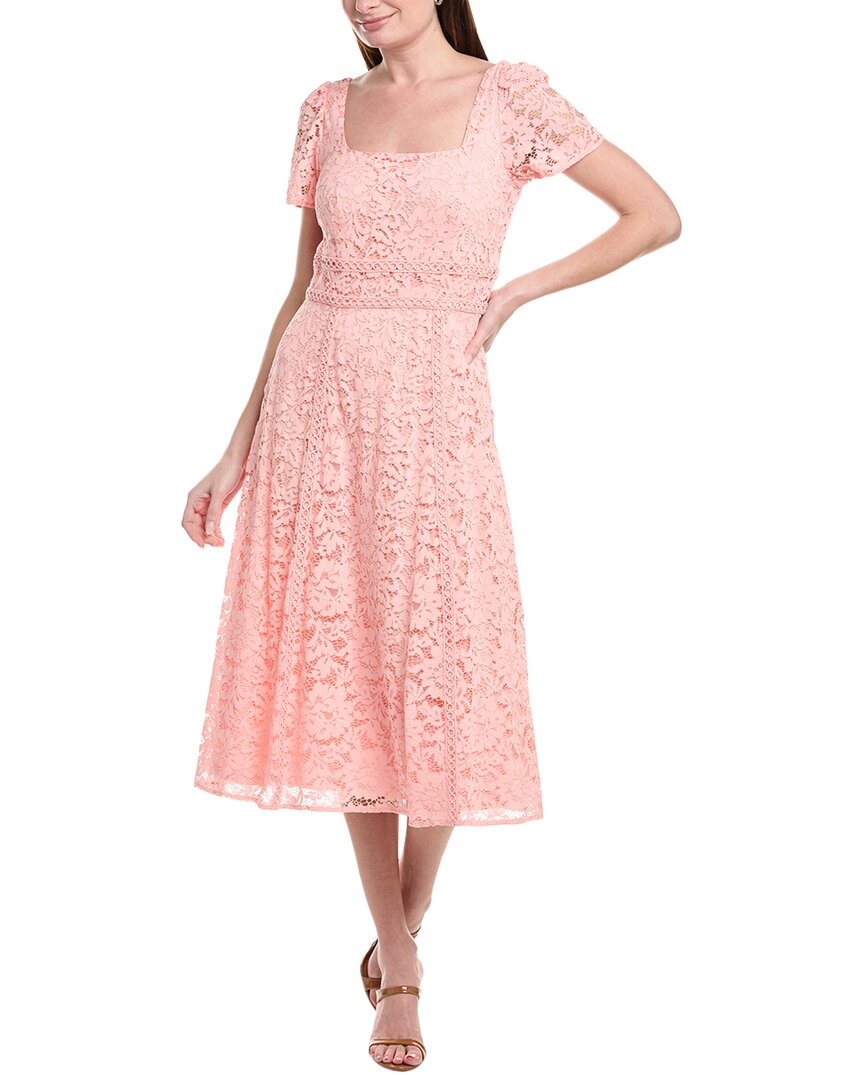 Anne Klein Corded Lace Square Neck Puff Sleeve Midi Dress In Pink