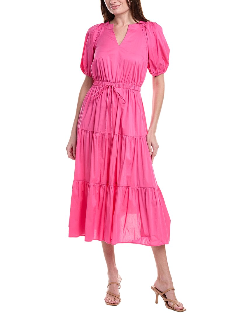Anne Klein Tiered Puff Sleeve Midi Dress In Pink