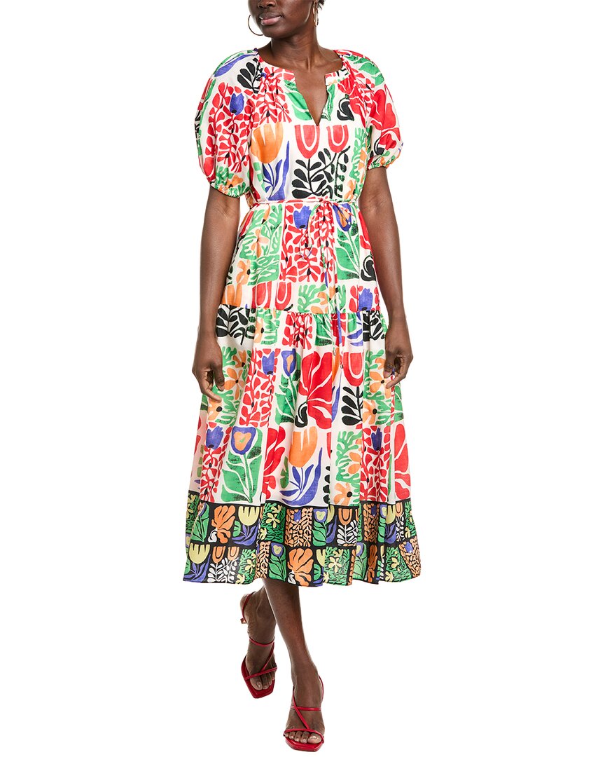 Julia Jordan Printed Puff Sleeve Midi Dress In White