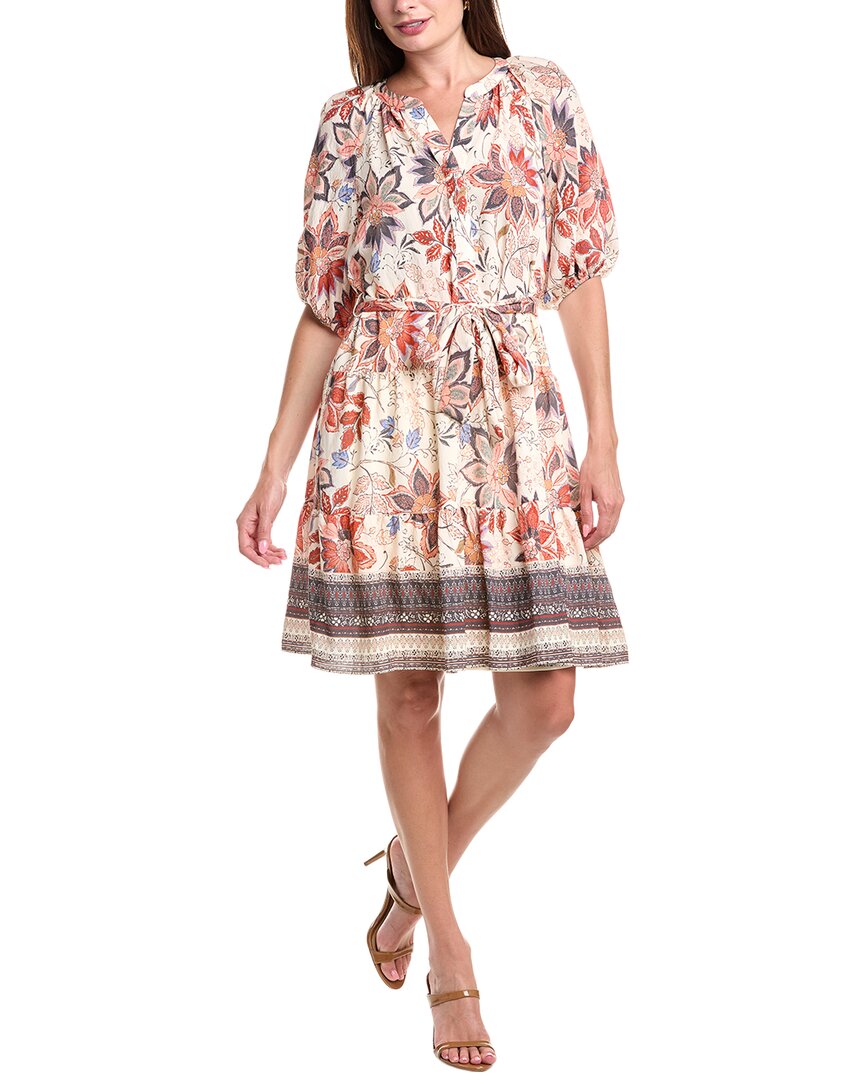 Julia Jordan Tiered Tie Waist Puff Sleeve Dress In Multi