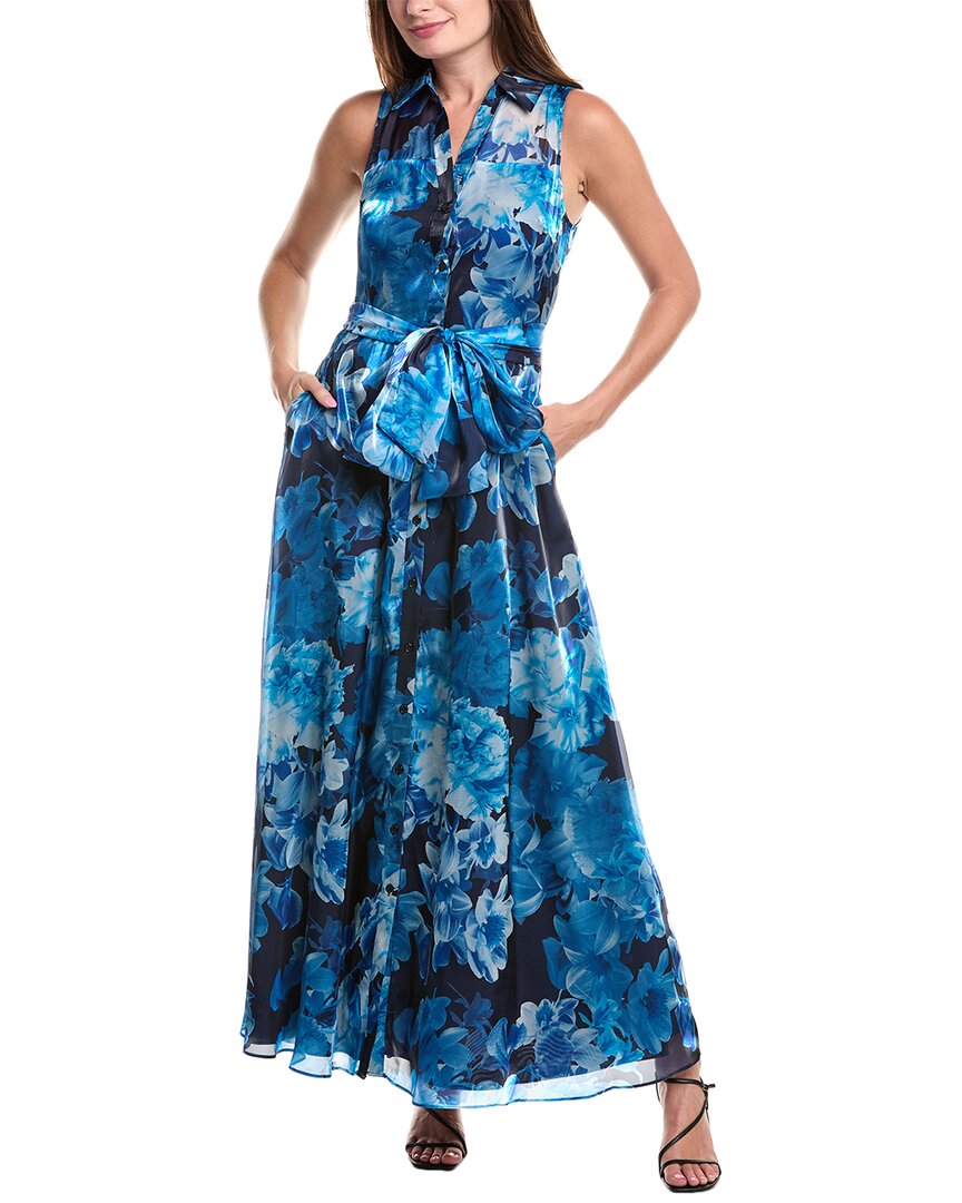 Julia Jordan Organza Shirt Gown In Blue