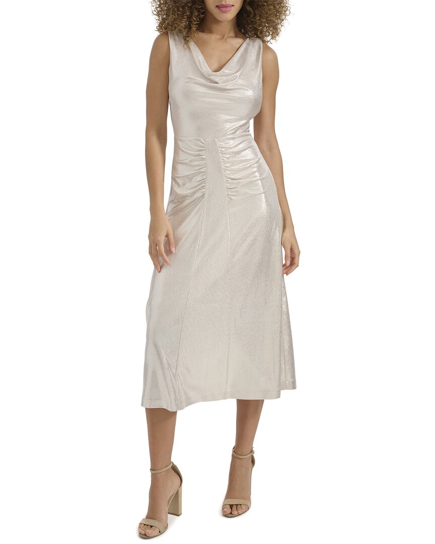 kensie metallic midi dress Draped Metallic Jersey Midi Dress In Gold
