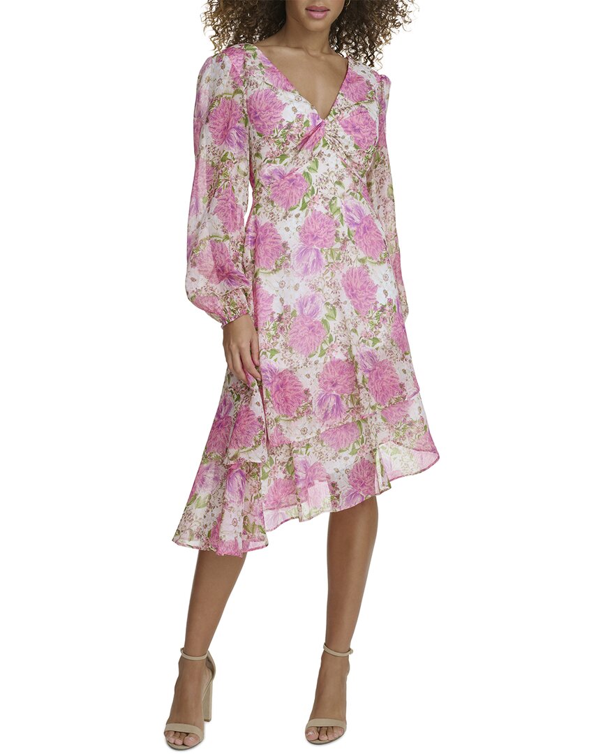 Siena Floral Long Sleeve Asymmetric Dress In Pink