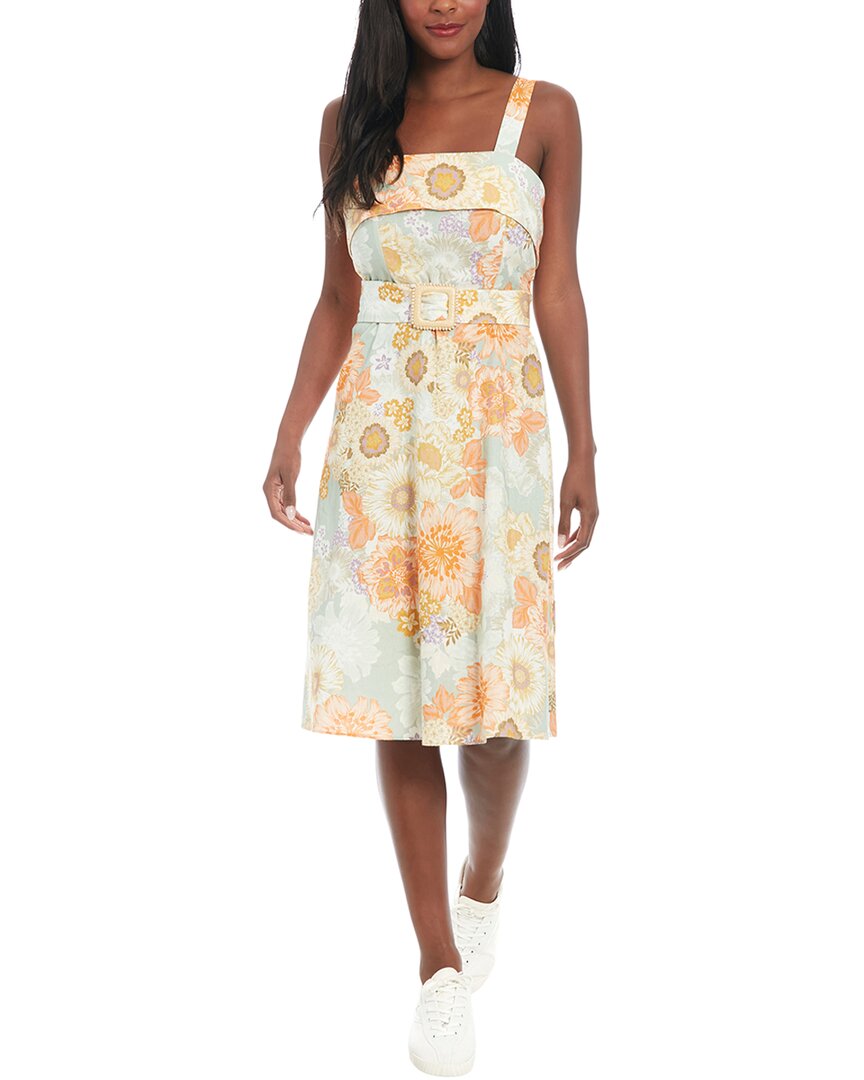 London Times Foldover Linen Blend Midi Dress