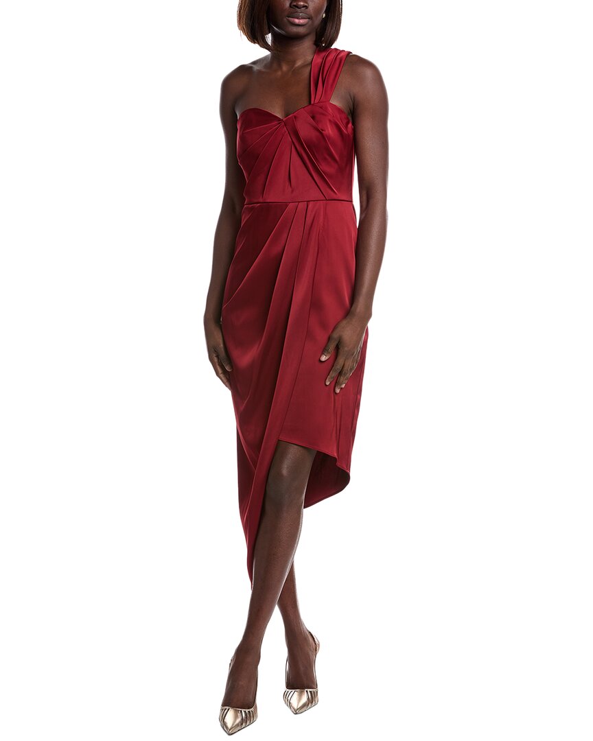 Liv Foster One-shoulder Satin Midi Dress In Black