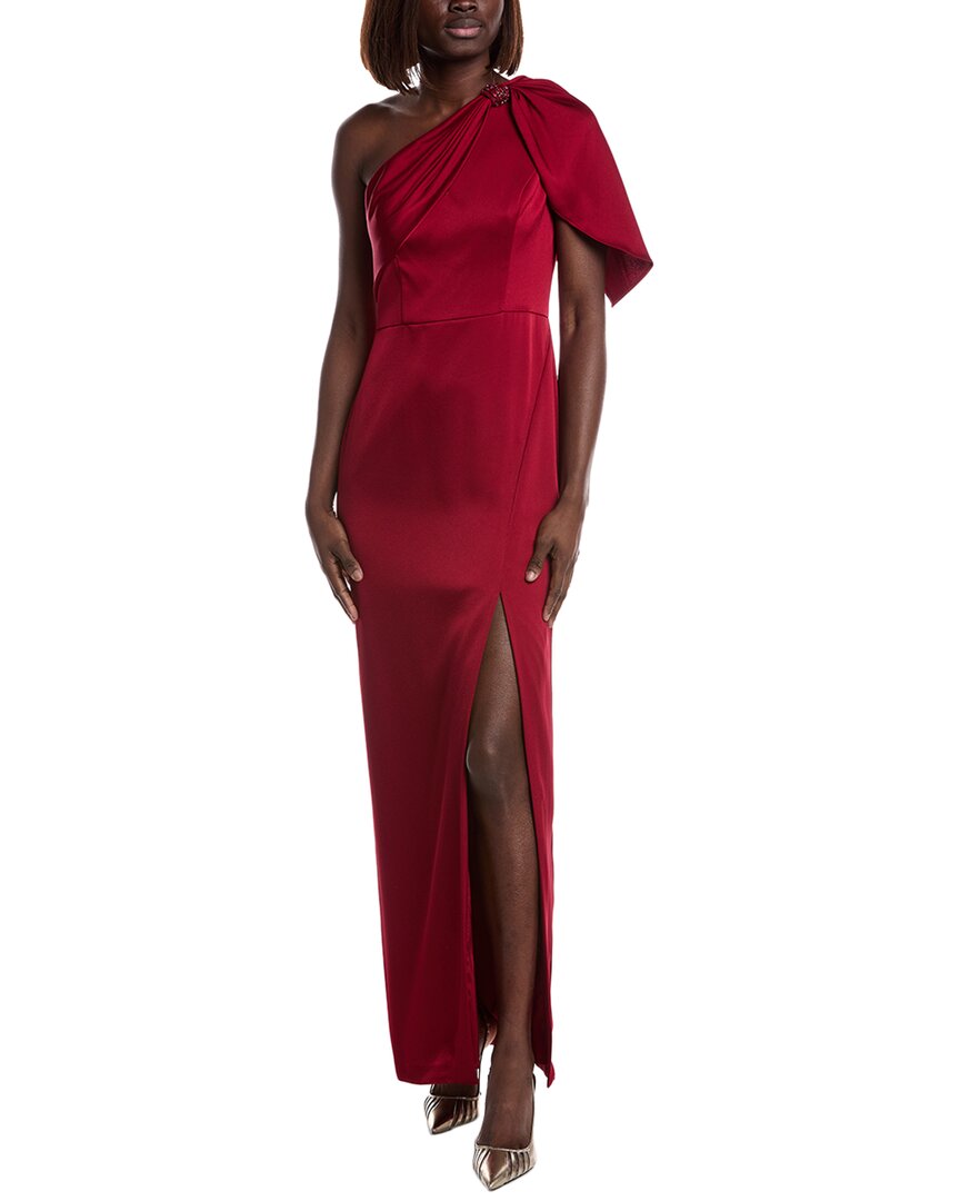 Aidan Mattox Satin One-shoulder Gown In Red