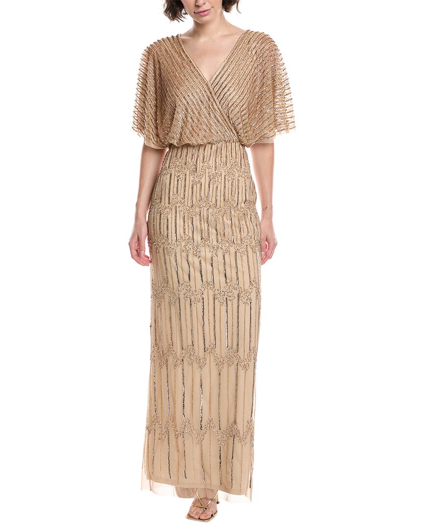 Adrianna Papell Beaded Evening Gown In Brown