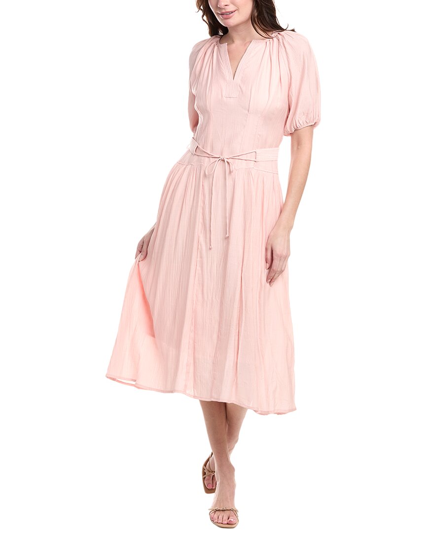 Nicole Miller Crinkle Puff Sleeve Mid Dress In Pink