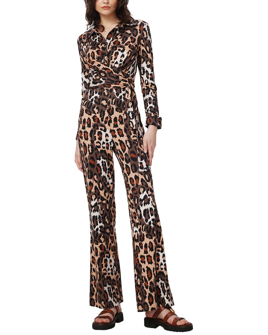 Diane Von Furstenberg Michele Wrap-effect Leopard-print Jersey Wide-leg Jumpsuit