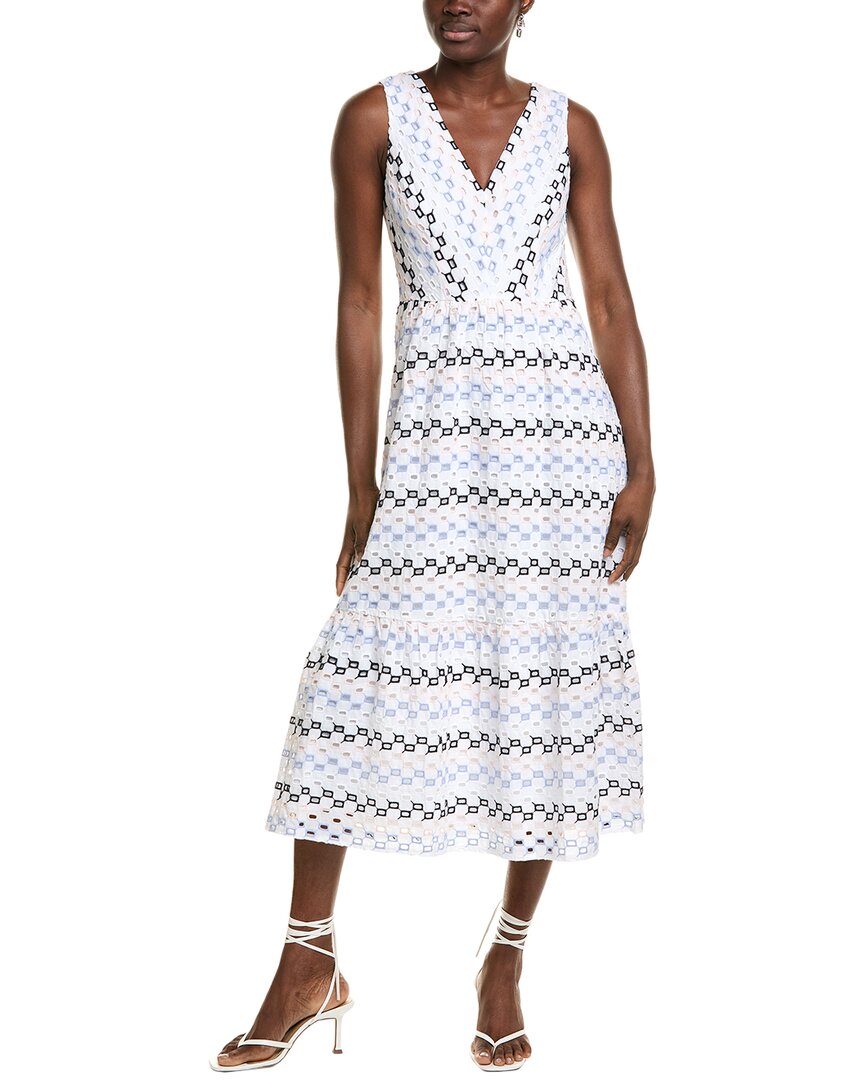 Maggy London Womens Eyelet Cotton Midi Dress In White