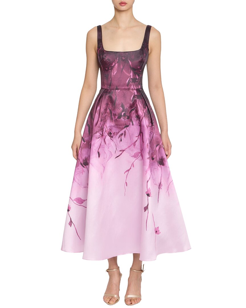 Marchesa Notte Floral Printed Mikado Midi Dress