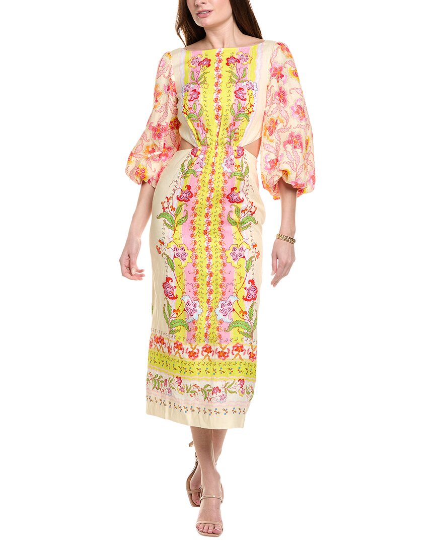 Saloni Neelam Cutout Printed Linen Midi Dress In Multi