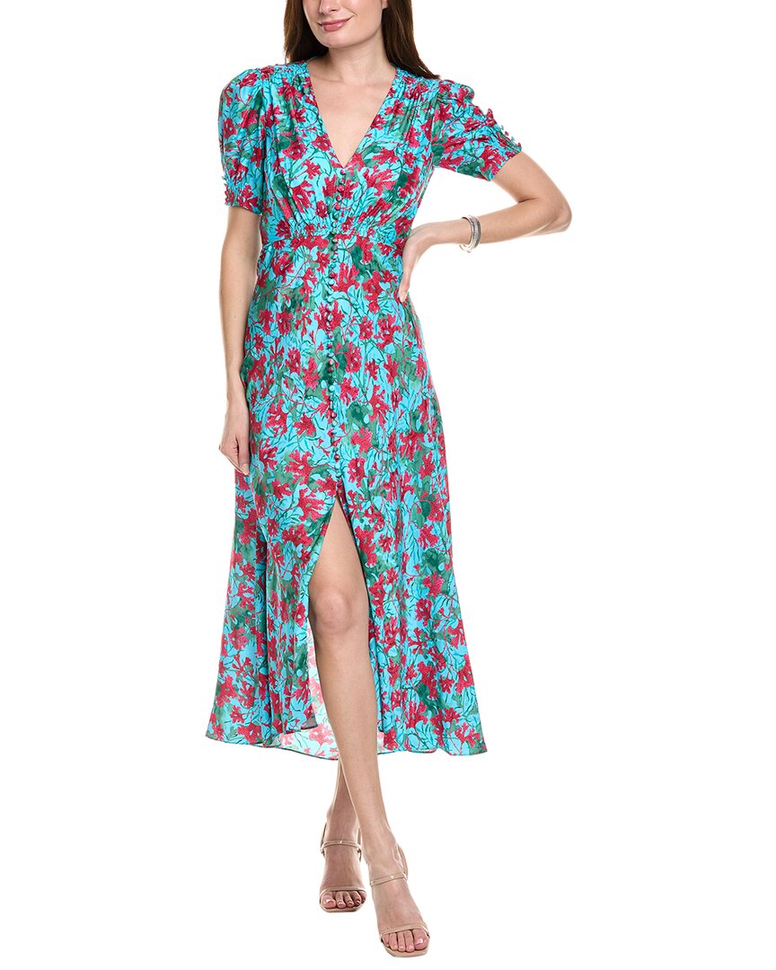 Saloni Stamped Silk Midi Dress In Blue